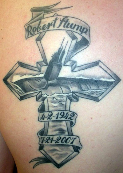 Awesome Grey Ink Cross Navy Tattoo