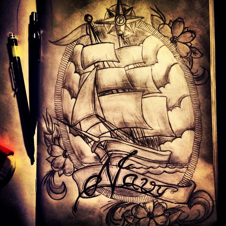Awesome Navy Theme Tattoo Design