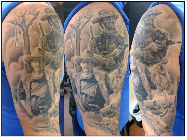 Awesome Realistic Cowboy Western Tattoo On Right Half Sleeve