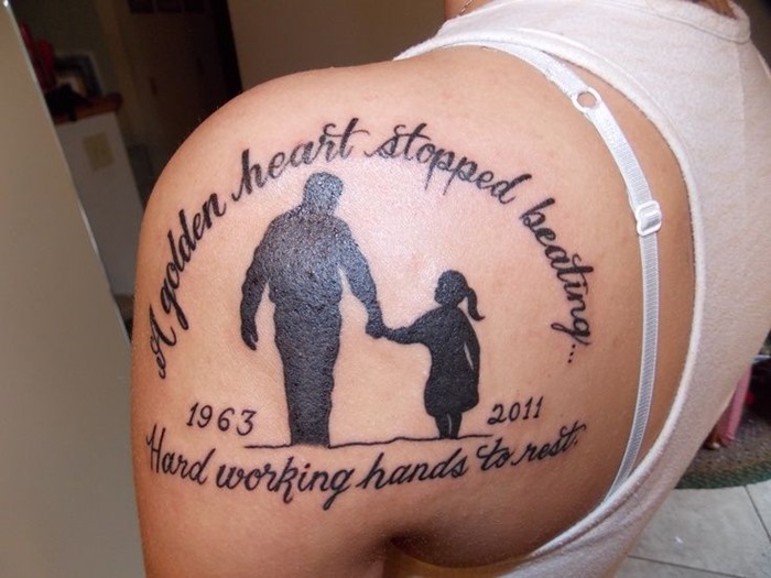 Awesome Remembrance Tattoo For Dad On Left Shoulder