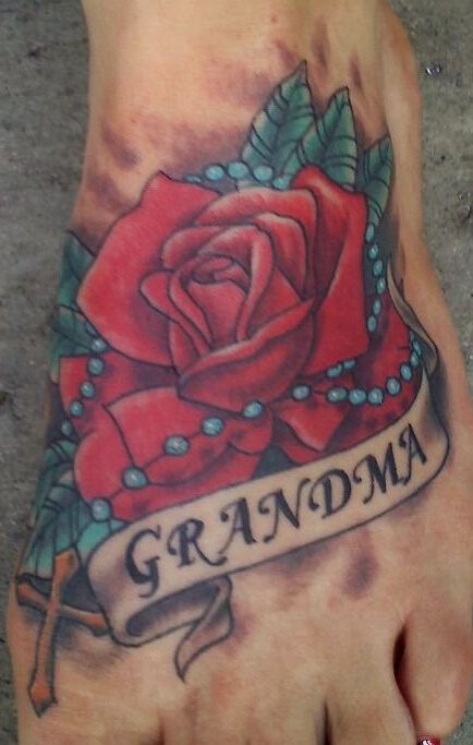 Awesome Remembrance Tattoo For Grandma On Foot