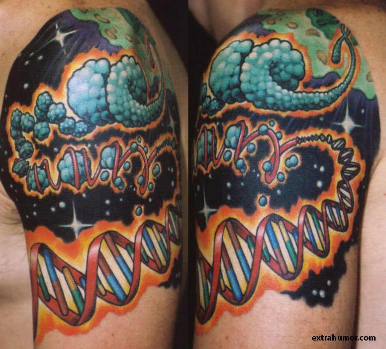 Awesome Science Tattoo On Left Half Sleeve