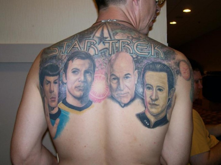 Awesome Television Star Trek Characters Tattoo On Upper Back