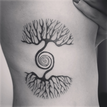 Awesome Tree Of Life Spiral Tattoo On Side Rib
