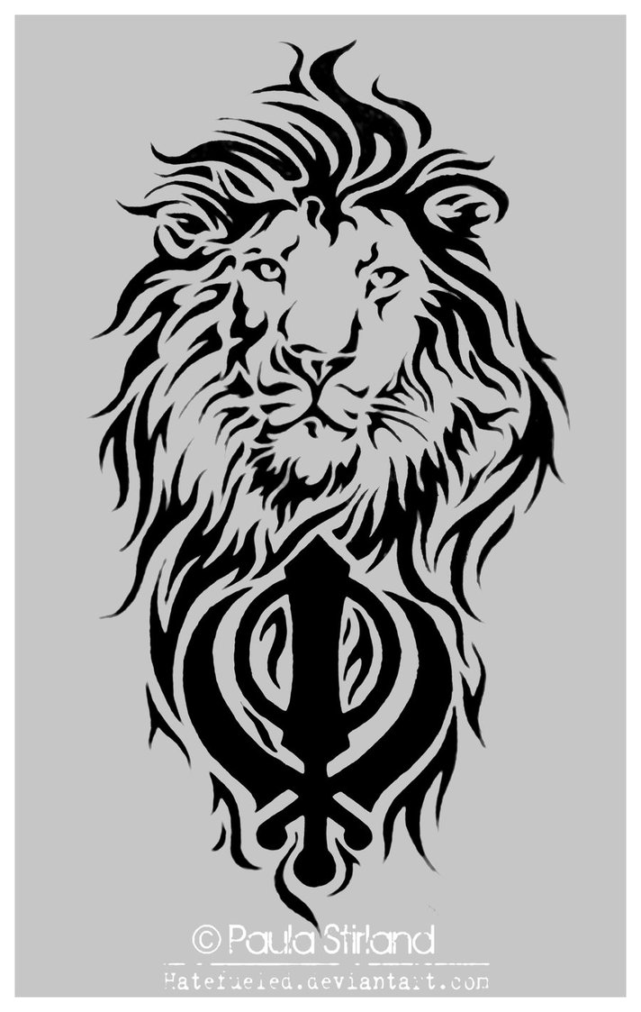 Awesome Tribal Lion And Khanda Punjabi Tattoo Design