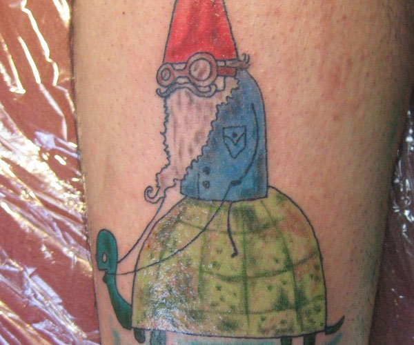 Awful Spectacular Gnome Riding Tortoise Tattoo