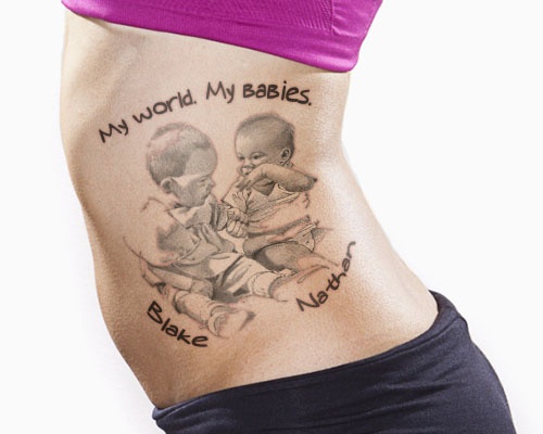 Babies Portrait Remembrance Tattoo On Side Rib For Girls