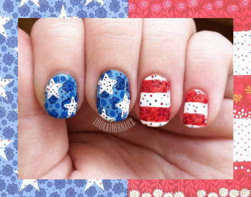 Beautiful American Flag With Dots Design Nail Art