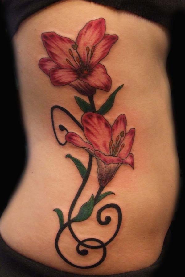 Beautiful Gladiolus Flower Tattoo On Side Rib For Girls
