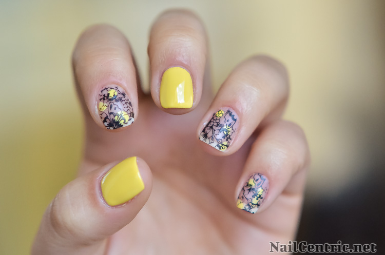 Beautiful Yellow Nails With Flowers Nail Art