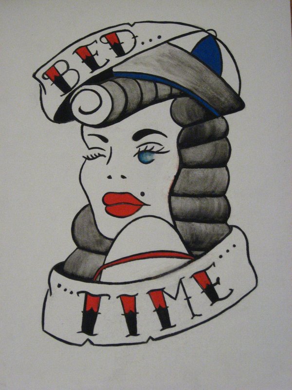 Bed Time Pin Up Girl Tattoo Design