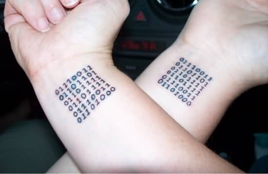 Binary Numbers Matching Tattoos On Wrists