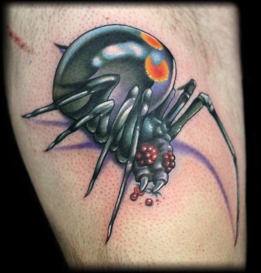 Biting Black Widow Spider Tattoo