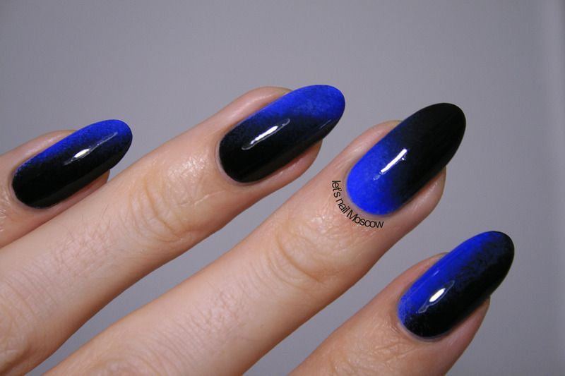 Black And Blue Gel Gradient Nail Art