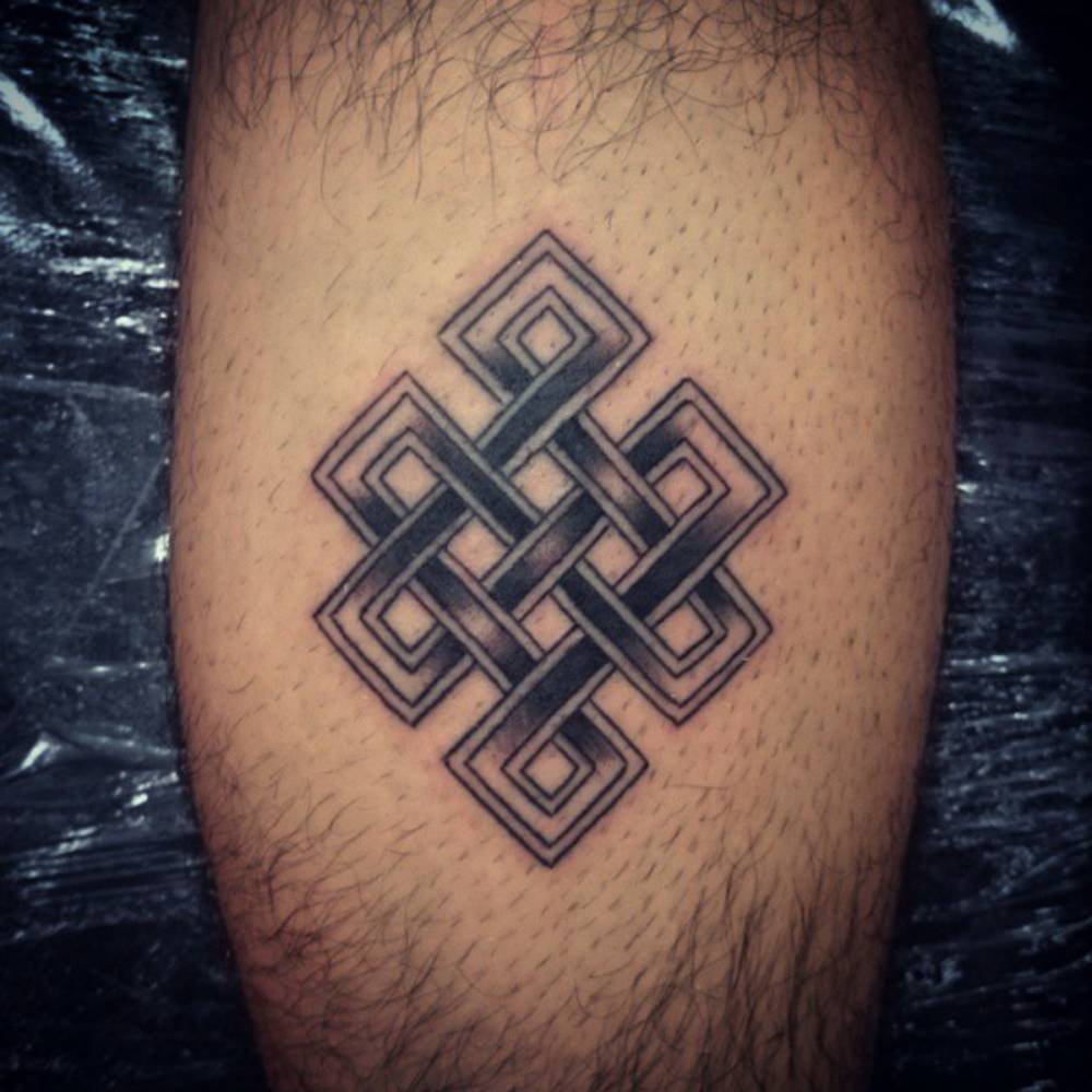 Black And Grey Endless Knot Tattoo