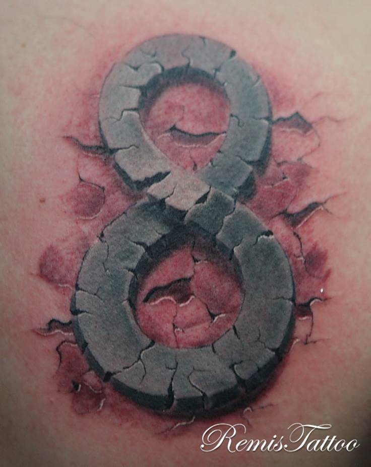 Black And Grey Number 8 Tattoo