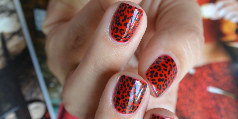 Black And Red Leopard Print Nail Art