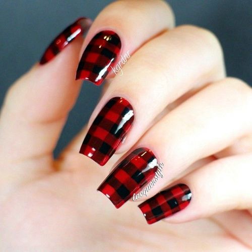 Black And Red Plaids Design Nail Art