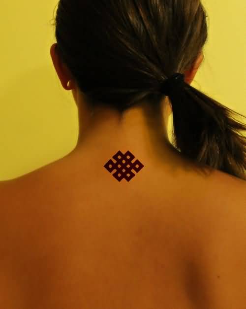 Black Endless Knot Tattoo On Nape For Girls