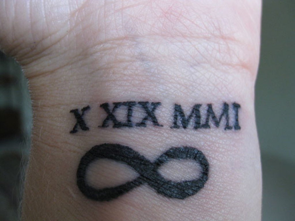 Black Infinity Roman Numeral Tattoo On Wrist
