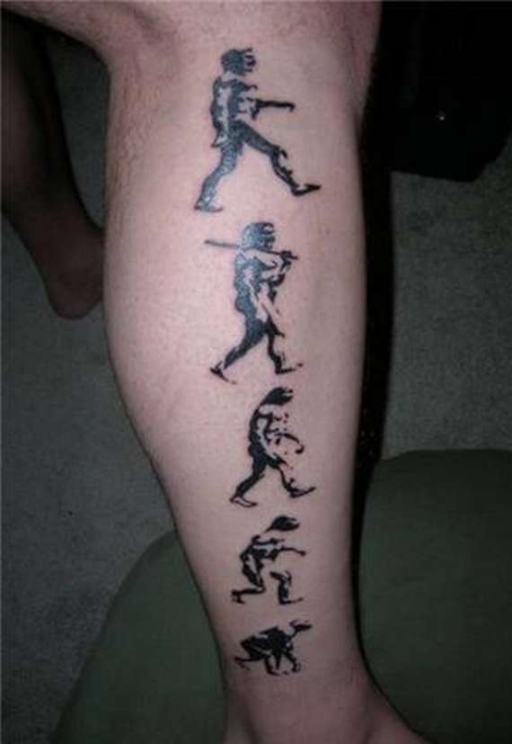 Black Ink Human Science Tattoo On Leg