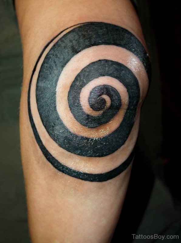 Black Spiral Tattoo On Elbow