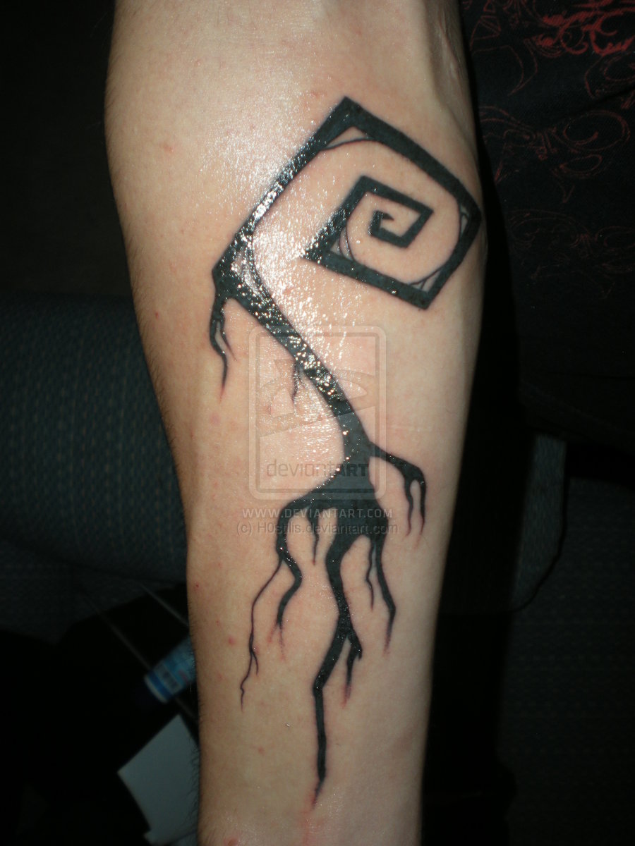 Black Spiral Tree Tattoo On Forearm
