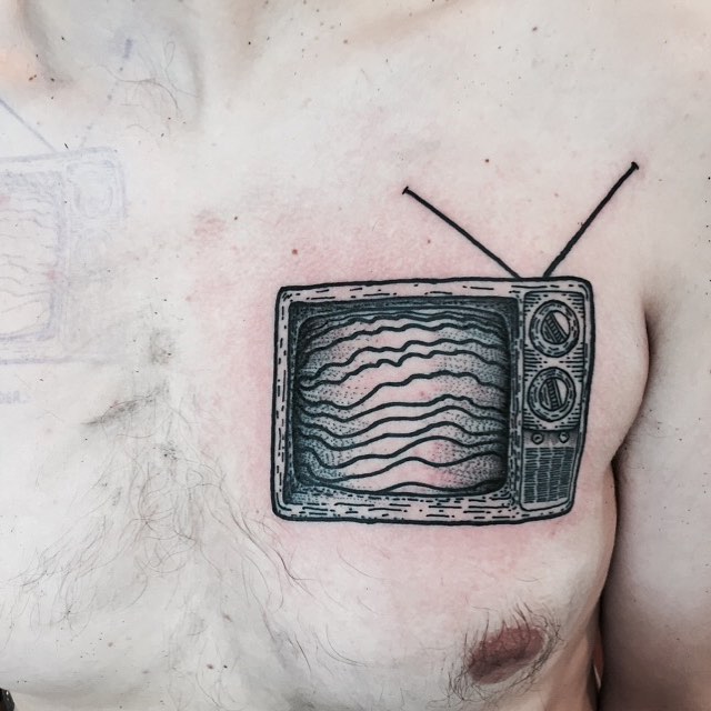Black Television Tattoo On Chest for Men