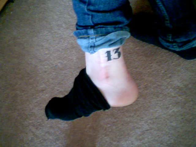 Black Unlcuky Number Ankle Tattoo