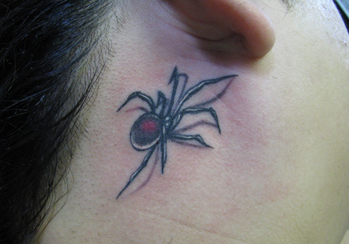 Black Widow Side Neck Tattoo For Girls