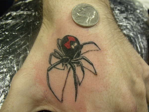 Black Widow Spider Tattoo On Hand