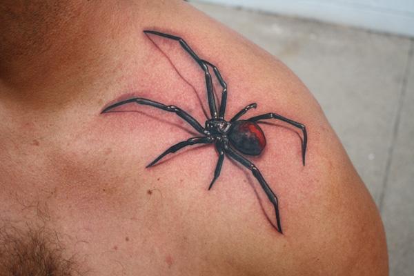 Black Widow Spider Tattoo On Left Shoulder