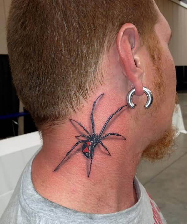 Black Widow Spider Tattoo On Neck