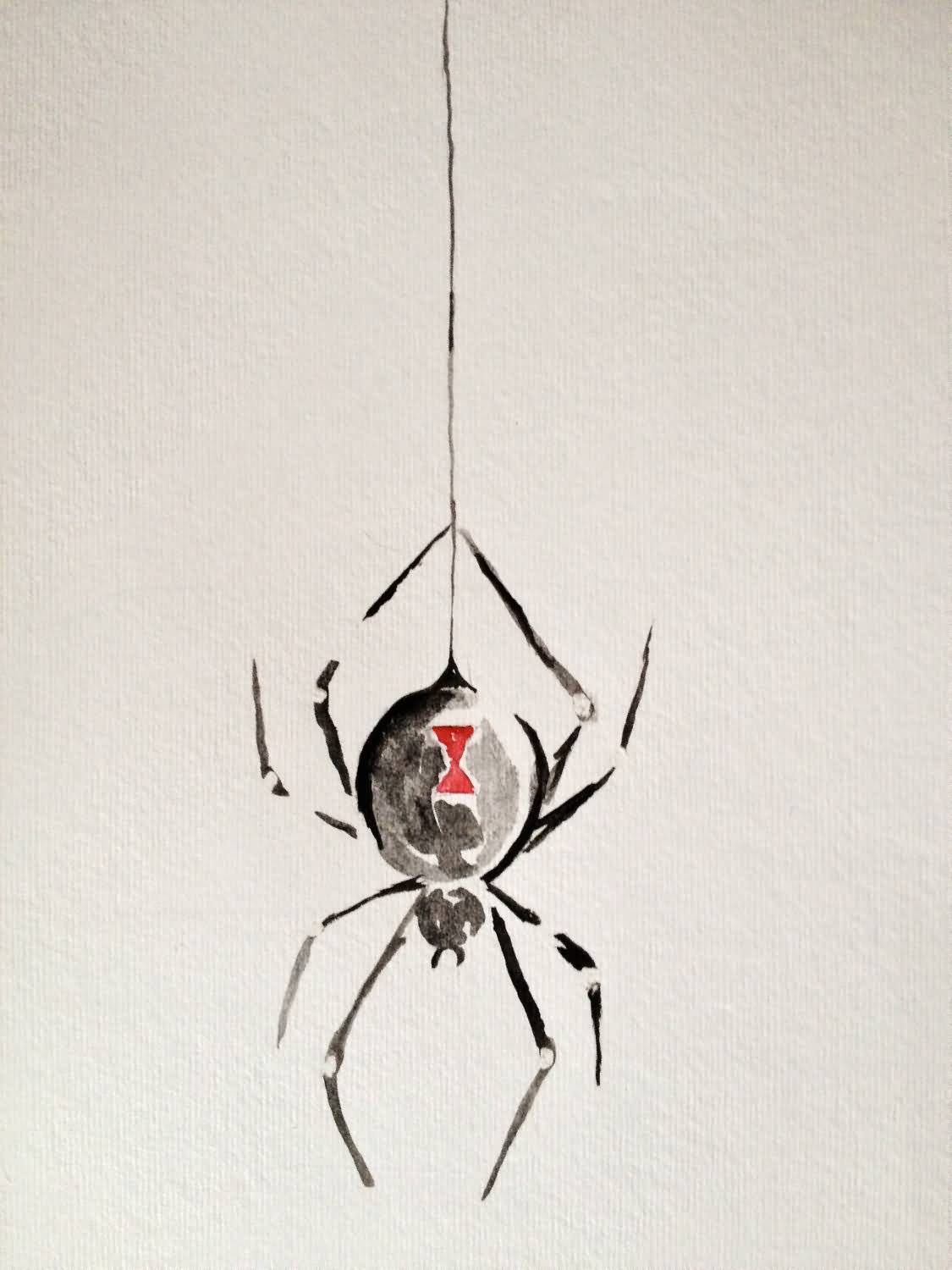 Black Widow Spider Watercolor Tattoo Painting