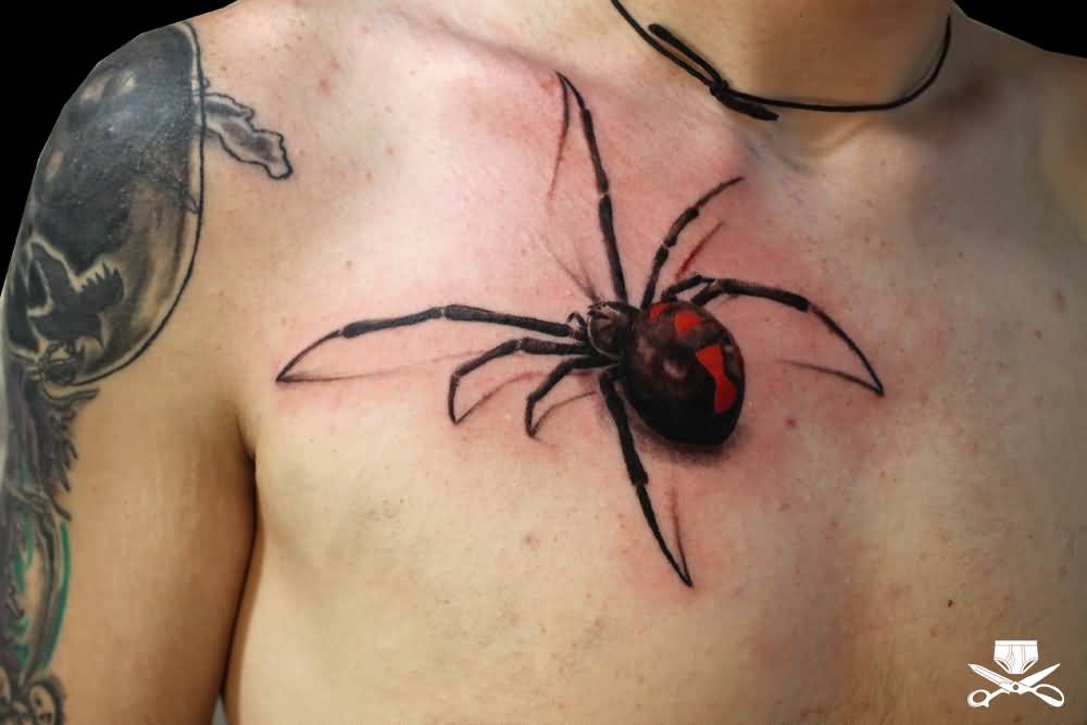 Black Widow Tattoo On Man Chest