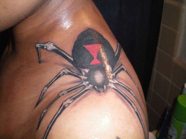 Black Widow Upper Shoulder Tattoo