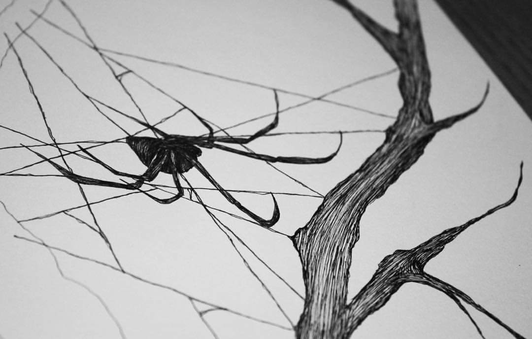 Black Widow With Tree Tattoo Stencil