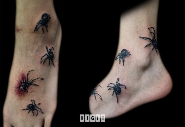 Black Widows Tattoo On Entire Foot