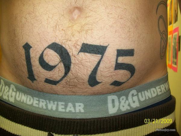 Black Year Number Tattoo On Stomach