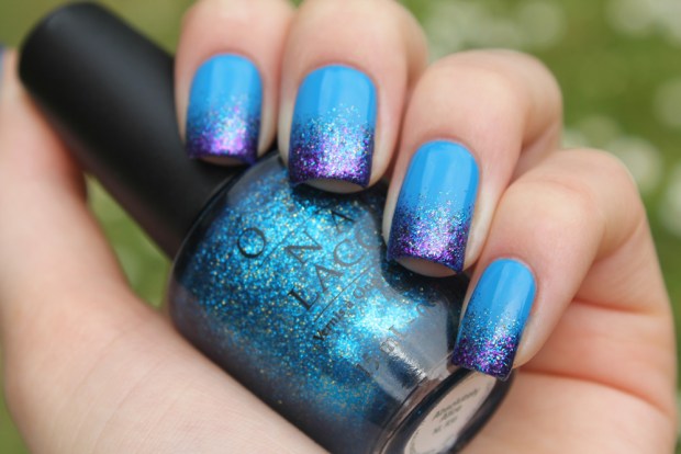 Blue And Purple Glitter Gradient Nail Art