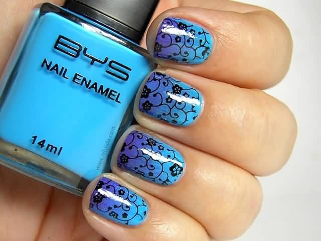 Blue And Purple Gradient With Flower Stamping Design Idea