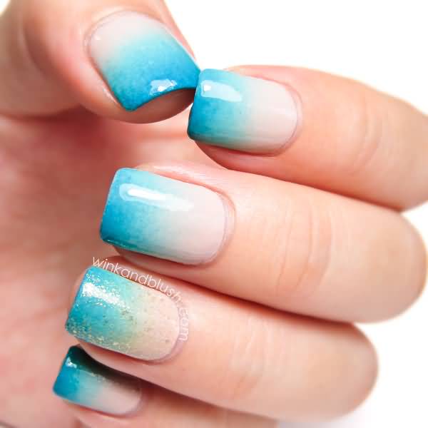 Blue And White Gradient Nail Art