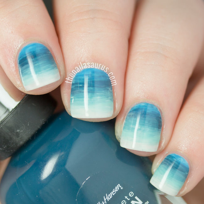 Blue And White Watercolor Gradient Nail Art