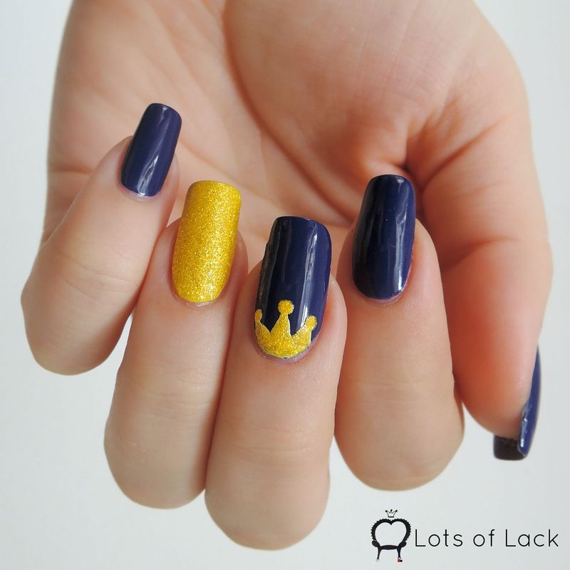 Blue And Yellow Crown Nail Art Design