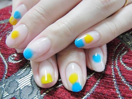 Blue And Yellow Dots Design Nail Art