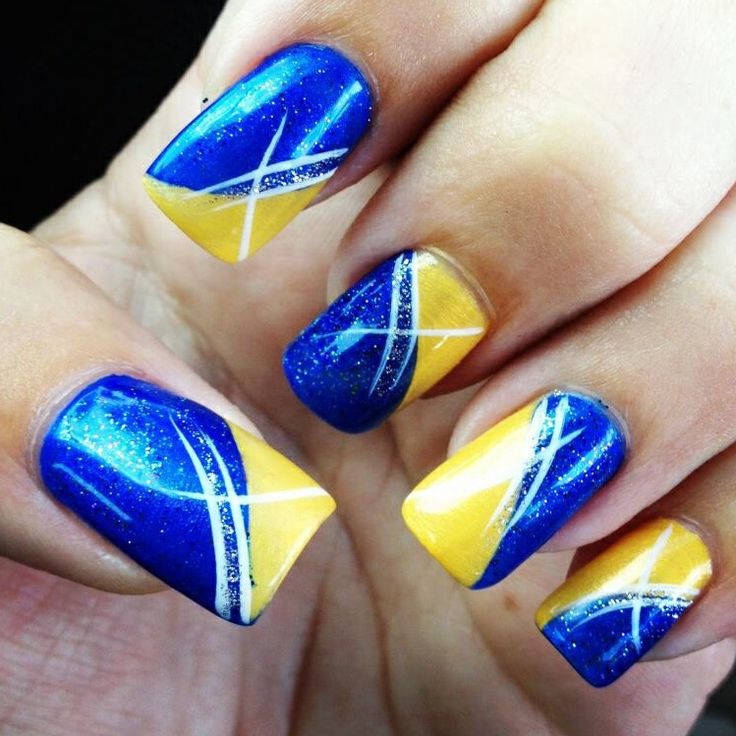 Blue And Yellow Nail Art Design Idea