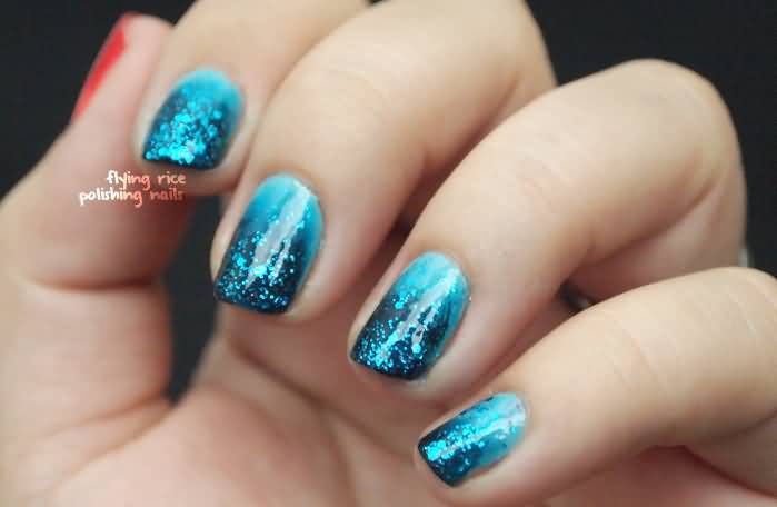 Blue Glitter Gradient Nail Art