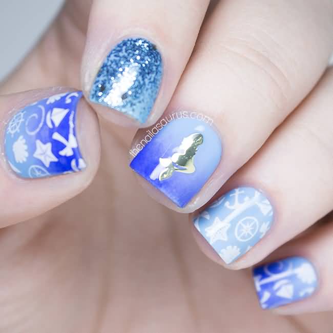 Blue Gradient Mermaid Nail Art
