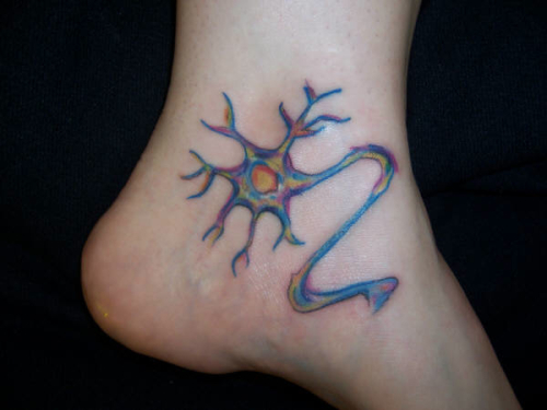 Blue Neuron Science Tattoo On Ankle