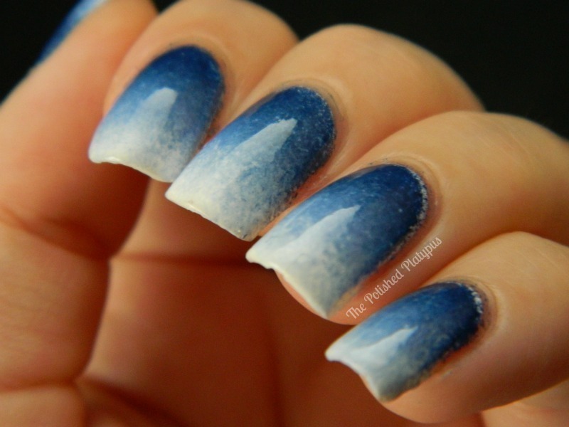 Blue White Gradient Nail Art